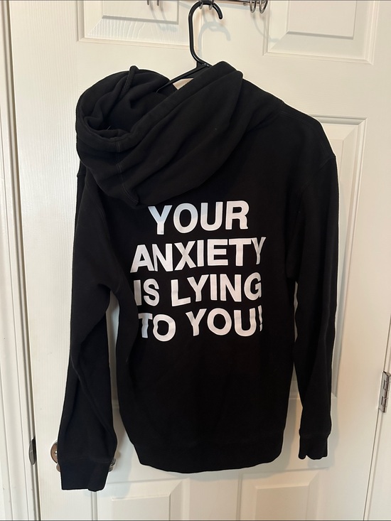 Sweaters - Black Graphic Hoodie "Your Anxiety Is Lying To You"